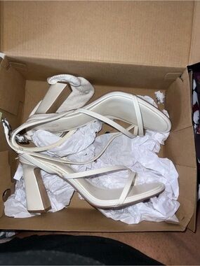 DSW Cream Strappy Block Heel Sandals